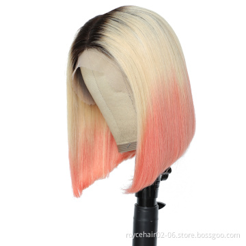 T1b/613/pink Hair Wigs, Wholesale Dye Color Indian Virgin Human Hair With Lace Front Bob Wig